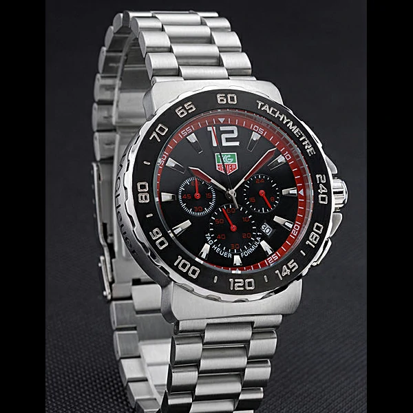 Tag Heuer Formula 1 Chronograph Black Dial Black Bezel Stainless Steel Band Red Numerals new60305