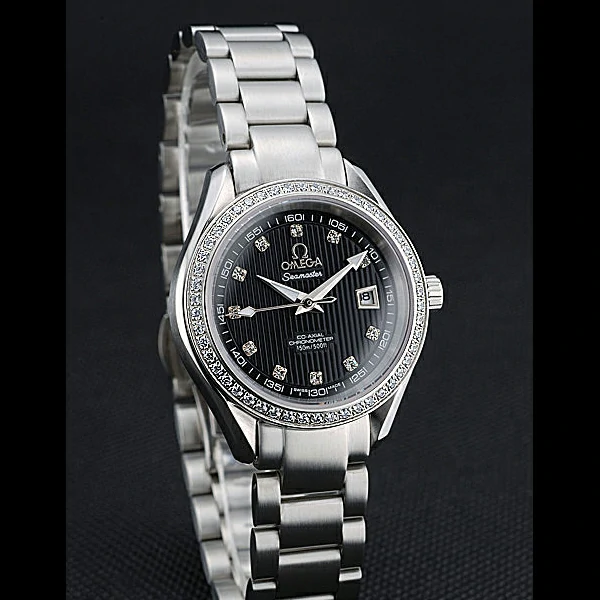 Omega Seamaster Aqua Terra Black Dial Diamond Case Stainless Steel Bracelet new60342