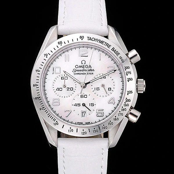 Omega Speedmaster Chronograph White Dial White Leather Bracelet new60345