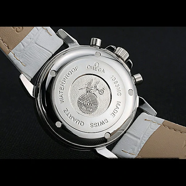 Omega De Ville Chronograph White Dial Stainless Steel Diamond Case White Leather Bracelet new60346