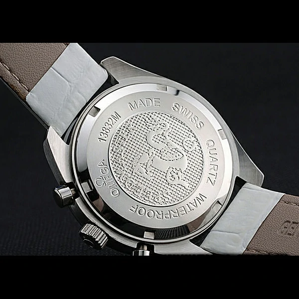 Omega Speedmaster Chronograph White Dial Diamond Case White Leather Bracelet new60347