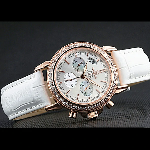 Omega Speedmaster Chronograph White Dial Gold Diamond Case White Leather Bracelet new60348