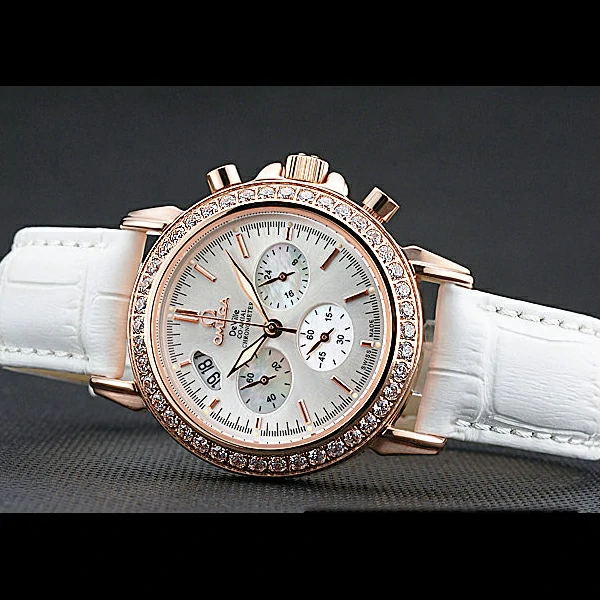 Omega Speedmaster Chronograph White Dial Gold Diamond Case White Leather Bracelet new60348