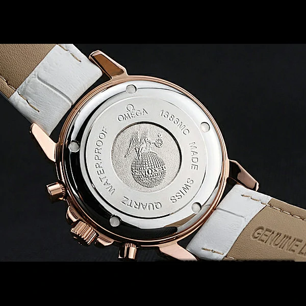 Omega Speedmaster Chronograph White Dial Gold Diamond Case White Leather Bracelet new60348