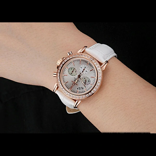 Omega Speedmaster Chronograph White Dial Gold Diamond Case White Leather Bracelet new60348