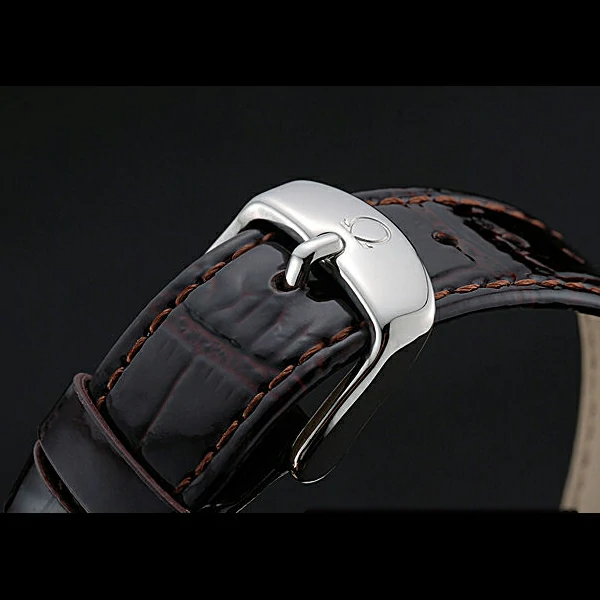 Omega De Ville Chronograph Brown Dial Stainless Steel Diamond Case Brown Leather Bracelet new60349