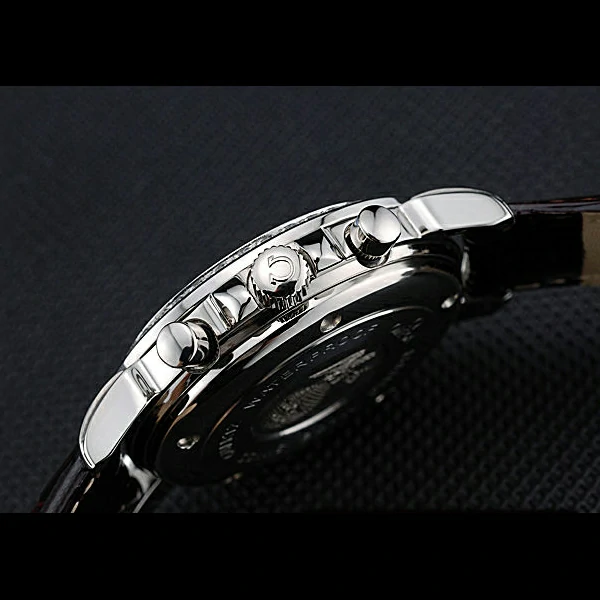 Omega De Ville Chronograph Brown Dial Stainless Steel Diamond Case Brown Leather Bracelet new60349