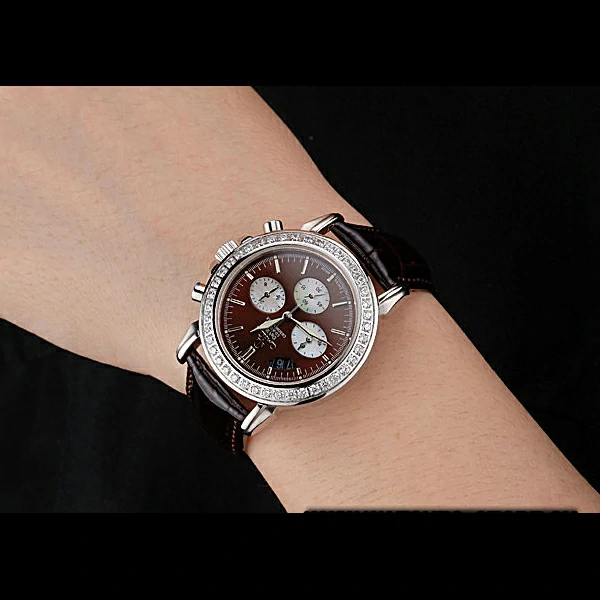 Omega De Ville Chronograph Brown Dial Stainless Steel Diamond Case Brown Leather Bracelet new60349