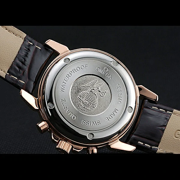 Omega De Ville Chronograph Brown Dial Gold Diamond Case Brown Leather Bracelet new60350