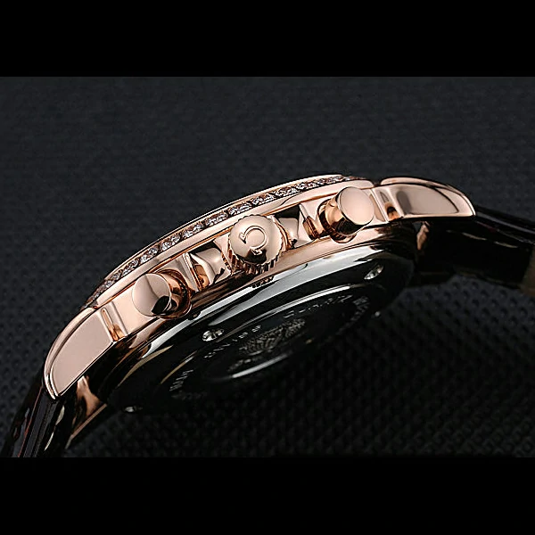 Omega De Ville Chronograph Brown Dial Gold Diamond Case Brown Leather Bracelet new60350