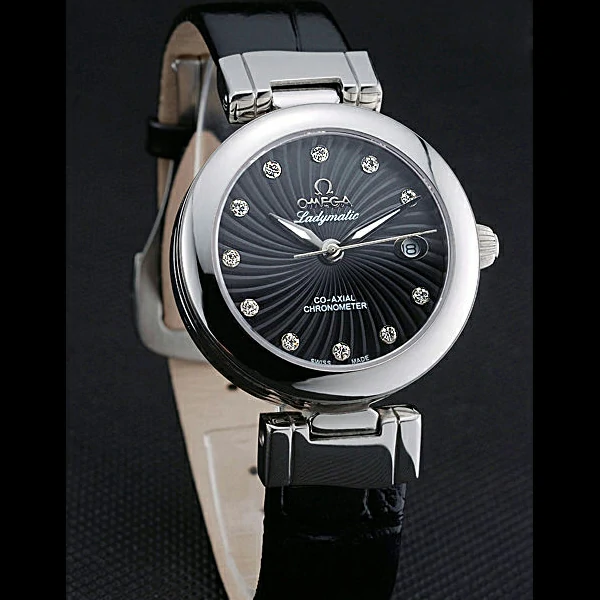 Omega Ladymatic Black Dial Black Leather Bracelet new60351
