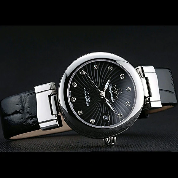 Omega Ladymatic Black Dial Black Leather Bracelet new60351