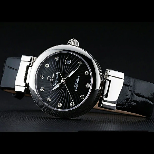 Omega Ladymatic Black Dial Black Leather Bracelet new60351
