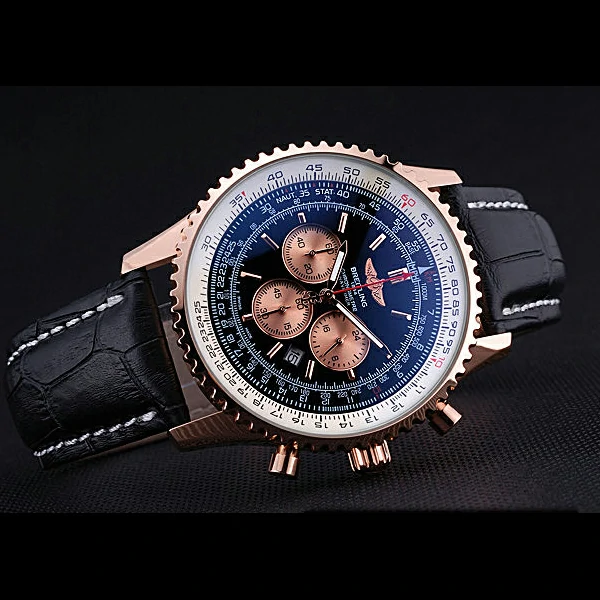 Breitling Navitimer 01 Black Dial Rose Gold Case Black Leather Bracelet new60392