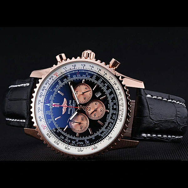 Breitling Navitimer 01 Black Dial Rose Gold Case Black Leather Bracelet new60392