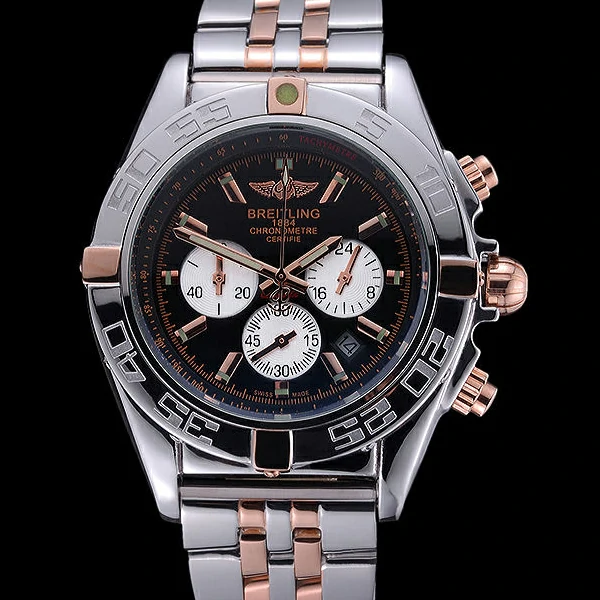 Breitling Chronomat 44 Black Dial with White Subdials 2 Tone Stainless Steel Bracelet new60398