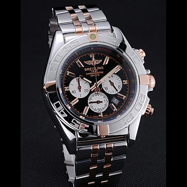 Breitling Chronomat 44 Black Dial with White Subdials 2 Tone Stainless Steel Bracelet new60398