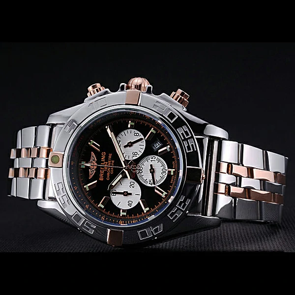 Breitling Chronomat 44 Black Dial with White Subdials 2 Tone Stainless Steel Bracelet new60398