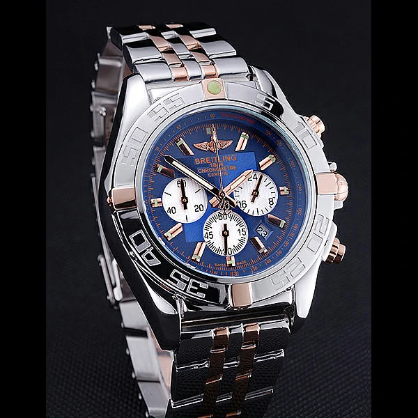 Breitling Chronomat 44 Blue Dial with White Subdials 2 Tone Stainless Steel Bracelet new60399
