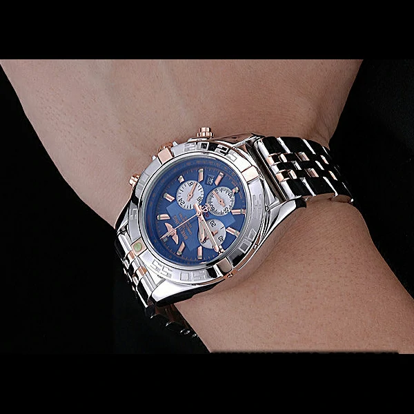 Breitling Chronomat 44 Blue Dial with White Subdials 2 Tone Stainless Steel Bracelet new60399
