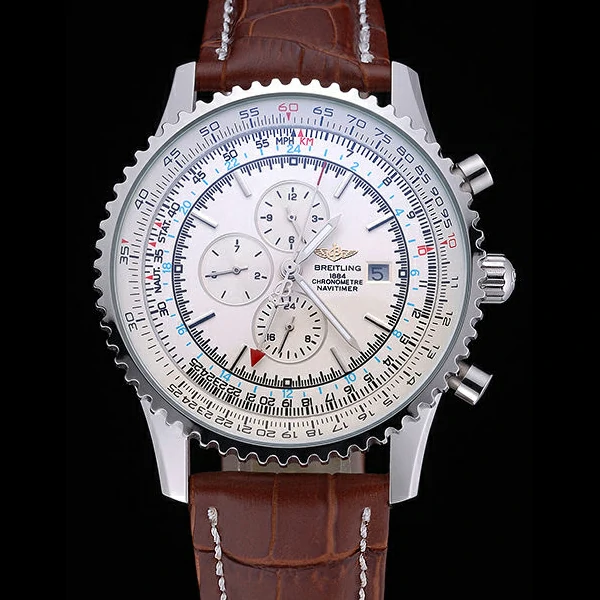 Breitling Navitimer World White Dial Brown Leather Bracelet new60403