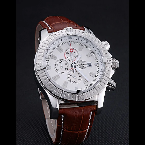 Breitling Chronomat Evolution White Dial Brown Leather Bracelet new60406