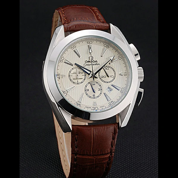 Omega Seamaster Aqua Terra Chronograph Ivory Dial Brown Leather Bracelet new60418