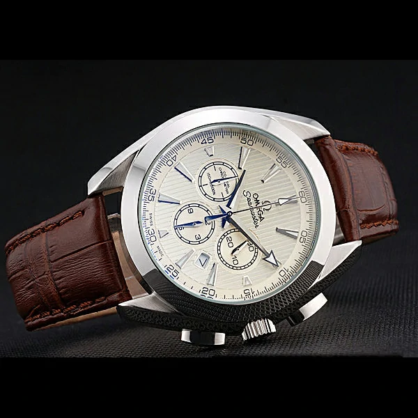 Omega Seamaster Aqua Terra Chronograph Ivory Dial Brown Leather Bracelet new60418