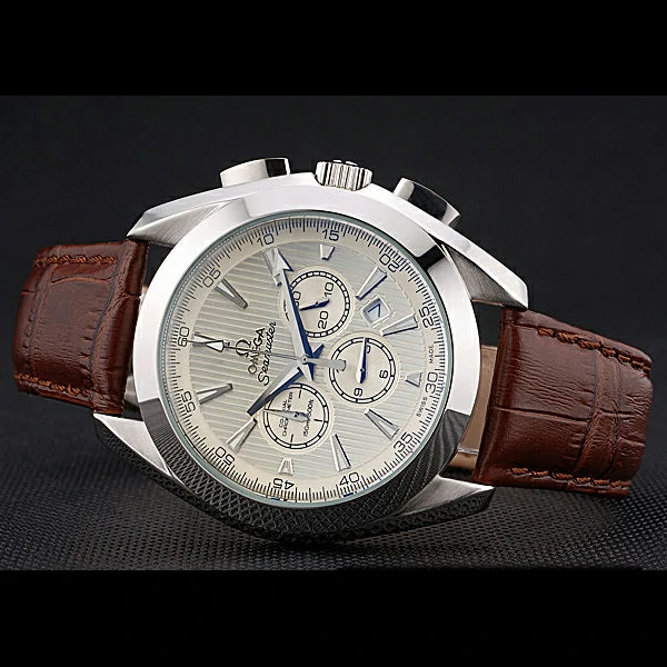 Omega Seamaster Aqua Terra Chronograph Ivory Dial Brown Leather Bracelet new60418