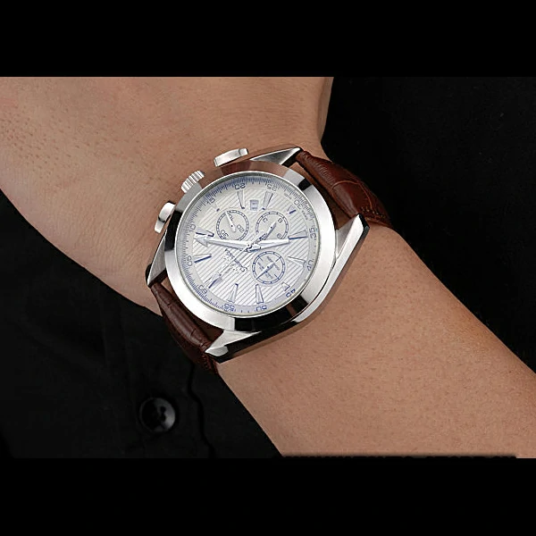 Omega Seamaster Aqua Terra Chronograph Ivory Dial Brown Leather Bracelet new60418