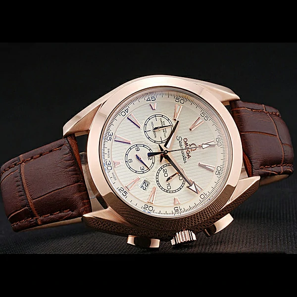 Omega Seamaster Aqua Terra Chronograph Ivory Dial Gold Case Brown Leather Bracelet new60419