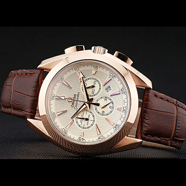 Omega Seamaster Aqua Terra Chronograph Ivory Dial Gold Case Brown Leather Bracelet new60419