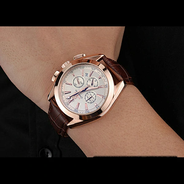 Omega Seamaster Aqua Terra Chronograph Ivory Dial Gold Case Brown Leather Bracelet new60419