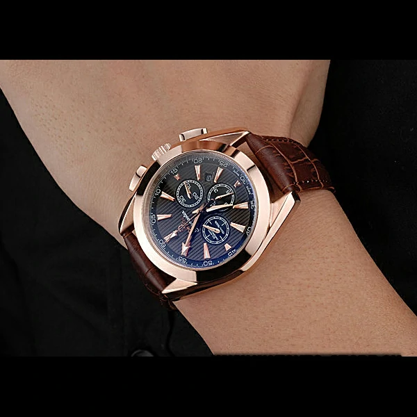 Omega Seamaster Aqua Terra Chronograph Teak Black Dial Brown Leather Bracelet new60420
