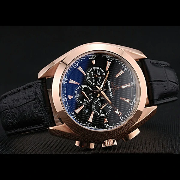 Omega Seamaster Aqua Terra Chronograph Black Dial Gold Case Black Leather Bracelet new60421