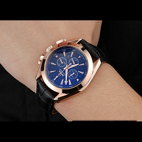 Omega Seamaster Aqua Terra Chronograph Black Dial Gold Case Black Leather Bracelet new60421