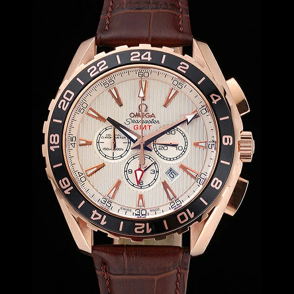 Omega Seamaster Aqua Terra Chrono GMT Ivory Dial Brown Leather Bracelet new60423