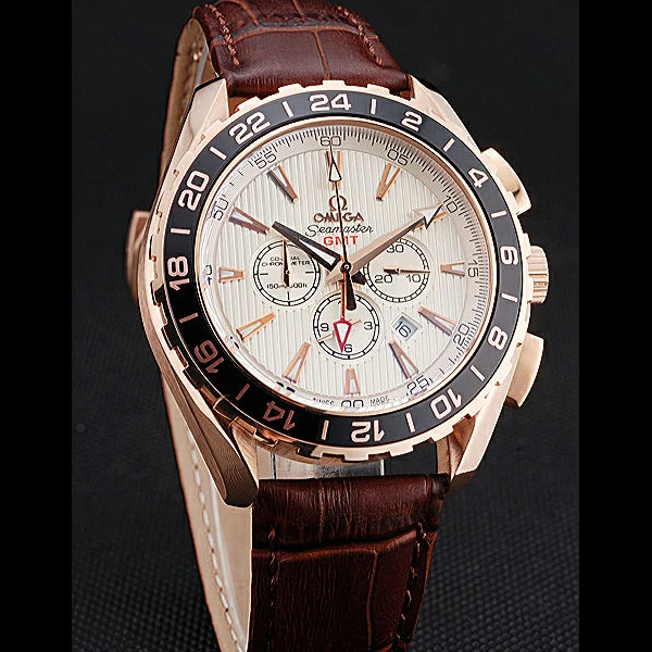 Omega Seamaster Aqua Terra Chrono GMT Ivory Dial Brown Leather Bracelet new60423