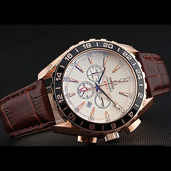 Omega Seamaster Aqua Terra Chrono GMT Ivory Dial Brown Leather Bracelet new60423