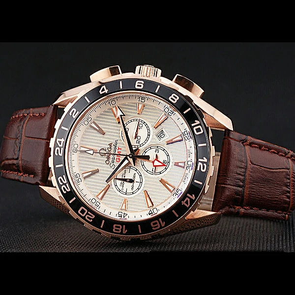 Omega Seamaster Aqua Terra Chrono GMT Ivory Dial Brown Leather Bracelet new60423