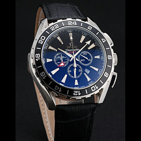 Omega Seamaster Aqua Terra Chrono GMT Blue Dial Black Leather Bracelet new60424