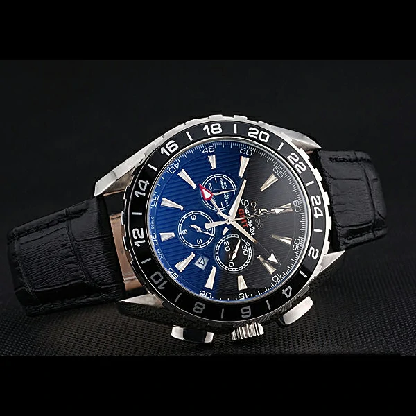 Omega Seamaster Aqua Terra Chrono GMT Blue Dial Black Leather Bracelet new60424