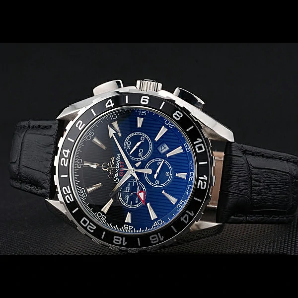 Omega Seamaster Aqua Terra Chrono GMT Blue Dial Black Leather Bracelet new60424