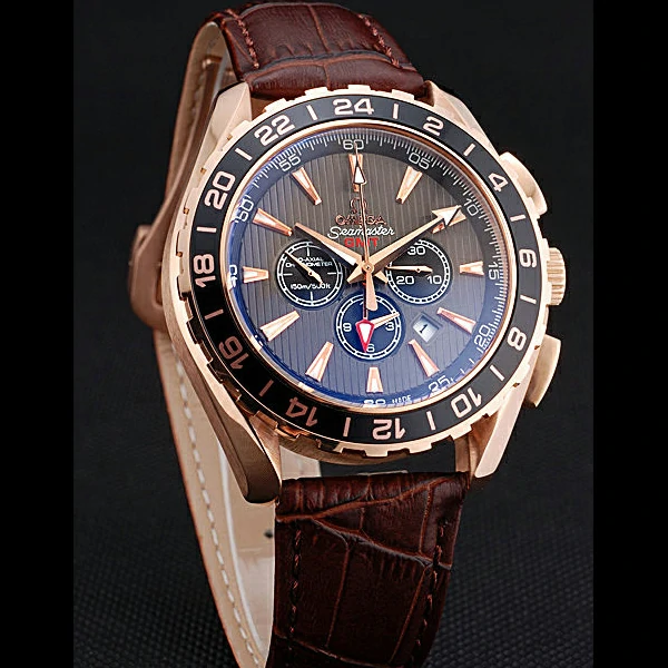 Omega Seamaster Aqua Terra Chrono GMT Teak Grey Dial Brown Leather Bracelet new60425