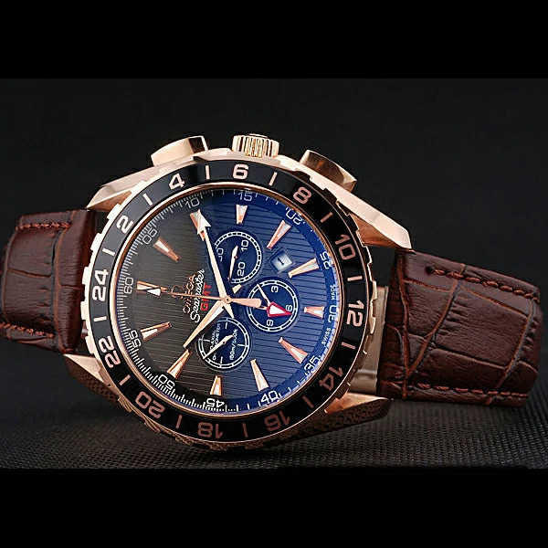 Omega Seamaster Aqua Terra Chrono GMT Teak Grey Dial Brown Leather Bracelet new60425