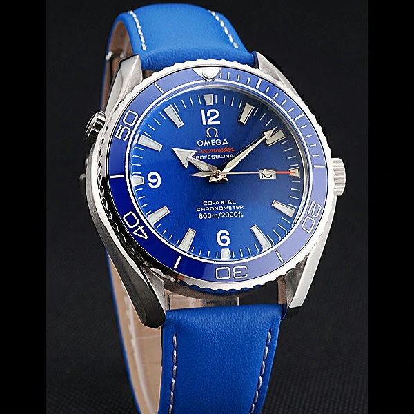 Omega Seamaster Planet Ocean Blue Dial Blue Leatherl Bracelet new60427