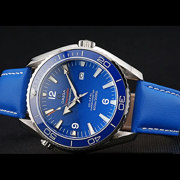 Omega Seamaster Planet Ocean Blue Dial Blue Leatherl Bracelet new60427