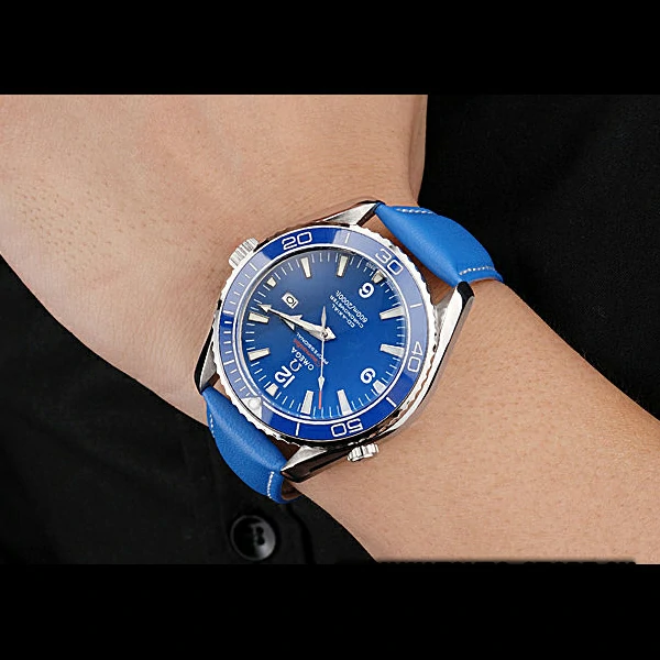 Omega Seamaster Planet Ocean Blue Dial Blue Leatherl Bracelet new60427