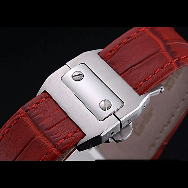 Cartier Santos White Dial Stainless Steel Case Red Leather Bracelet new60440