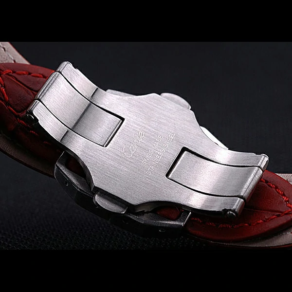 Cartier Santos White Dial Stainless Steel Case Red Leather Bracelet new60440